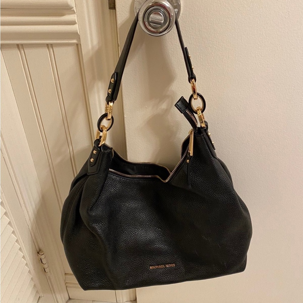 Michael Kors Black Hobo Bag with Gold Accents